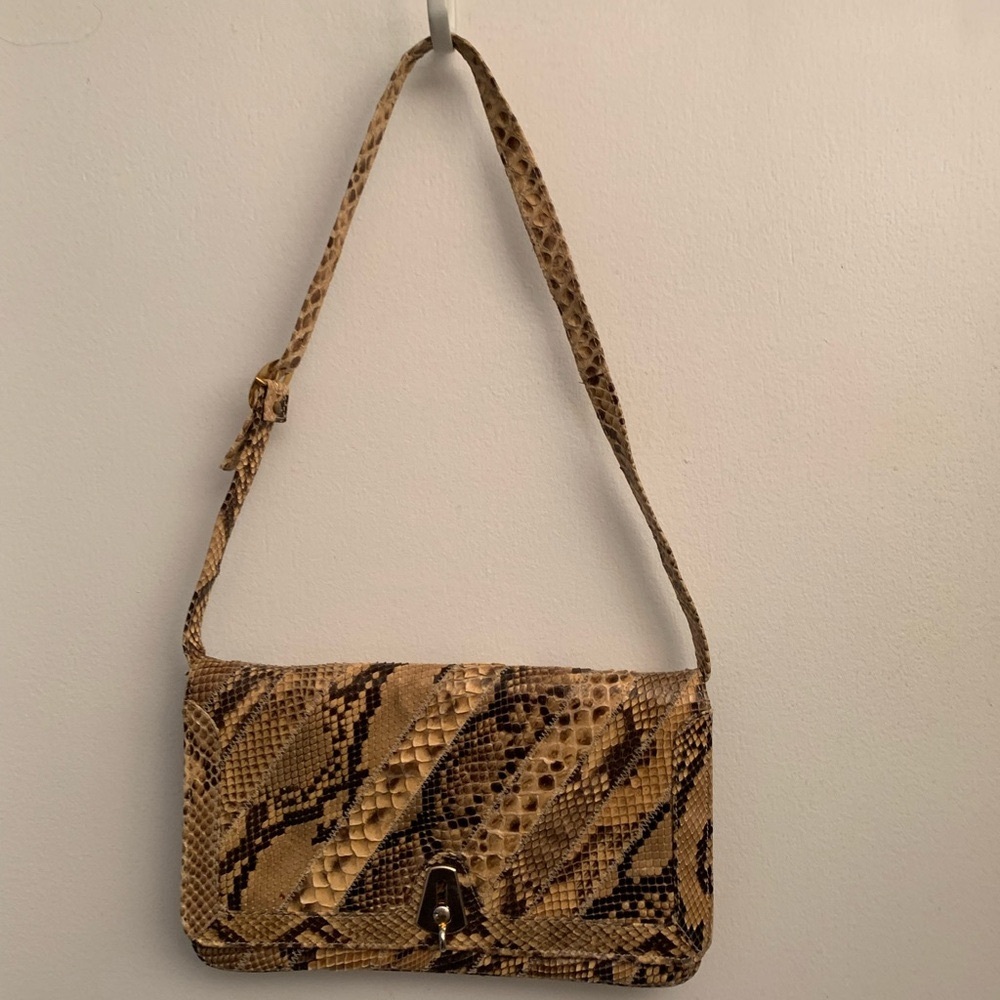 Women’s Vintage Joseph Brown and Tan Genuine Snakeskin Shoulder/Clutch Bag